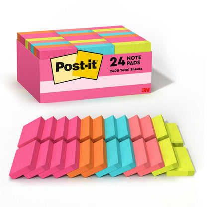 Post-it Mini Notes, 1 3/8 in x 1 7/8 in, 24 Pads, Assorted Colors, Poptimistic Collection
