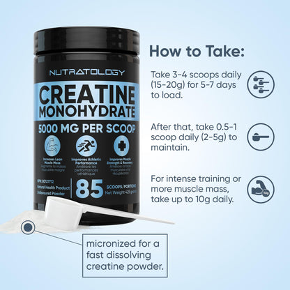 Pure Micronized Creatine Dissolves Easily | Creatine Monohydrate Powder 425g - For Increased Muscle Growth & Performance - Supports Athletic Performance - Creatine Powder for Workouts - 85 Servings