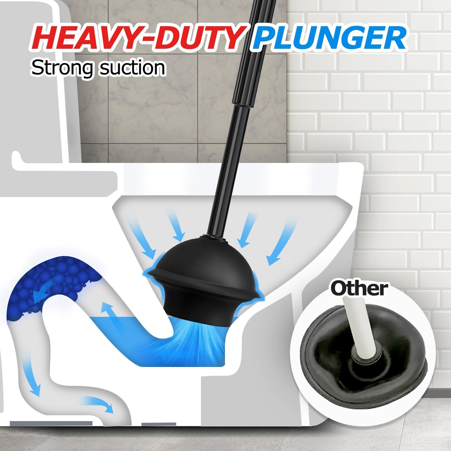 FORASTO 2 in 1 Toilet Brush and Plunger Set, Extended Handle, Bathroom Cleaning Tools, Toilet Bowl Brush and Plungers Combo, Bathroom Cleaning Supplies, Charcoal - Available at All In One Marketplace Canada