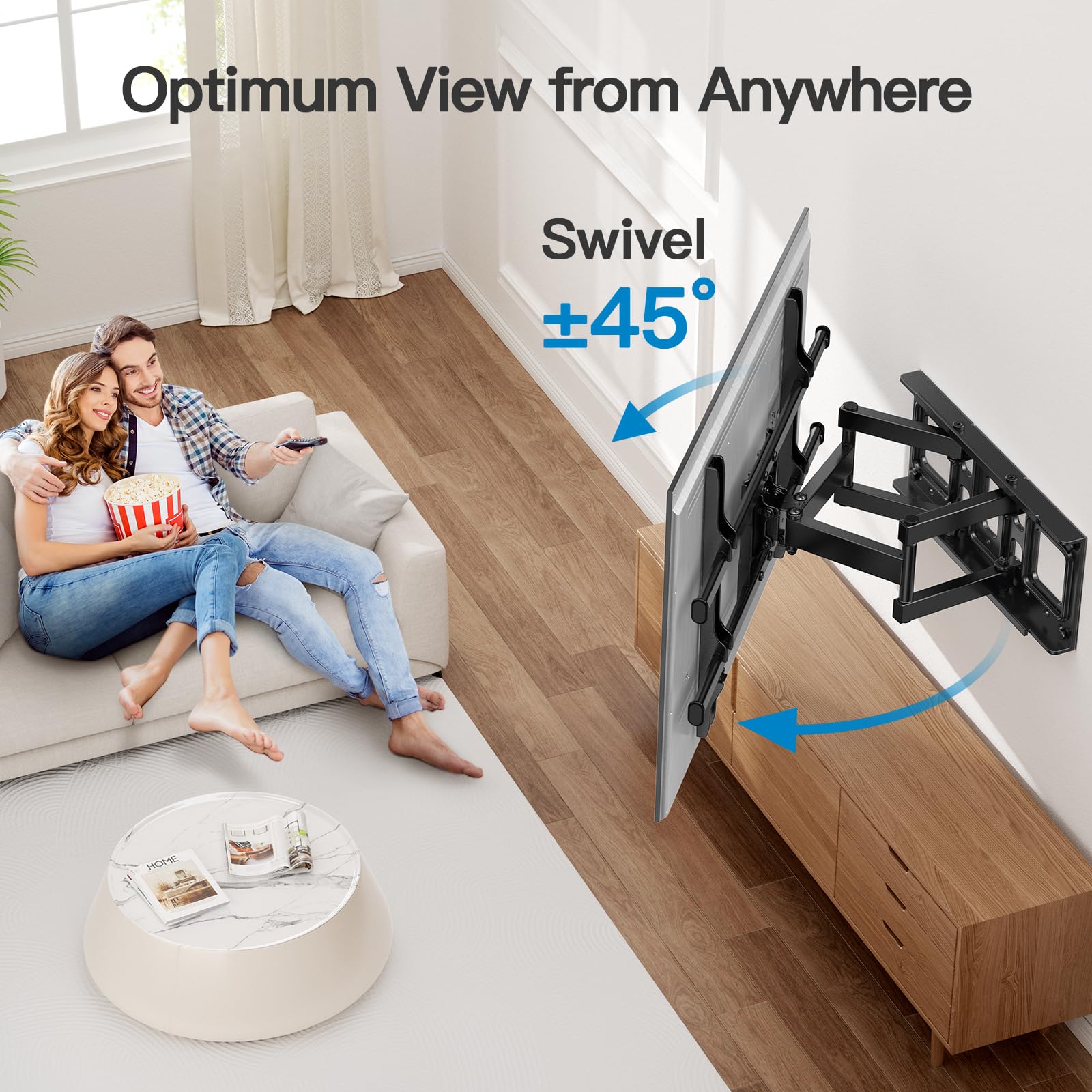 Pipishell Full Motion TV Wall Mount for 37-84" Flat Curved TVs, Wall Mount TV Bracket with Dual Articulating Arms Swivel Tilt Rotation, TV Mount up to 132lbs Max VESA 600x400 Fit 12"-16" Wood Stud