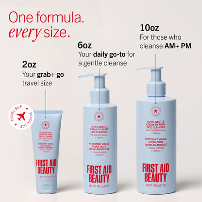 First Aid Beauty Ultra Gentle Cream-to-Foam Pure Facial Cleanser – Makeup Removing Face Cleanser - Face Wash with Colloidal Oatmeal & Glycerin, for Sensitive, Acne & Blemish-Prone Skin, 6 oz