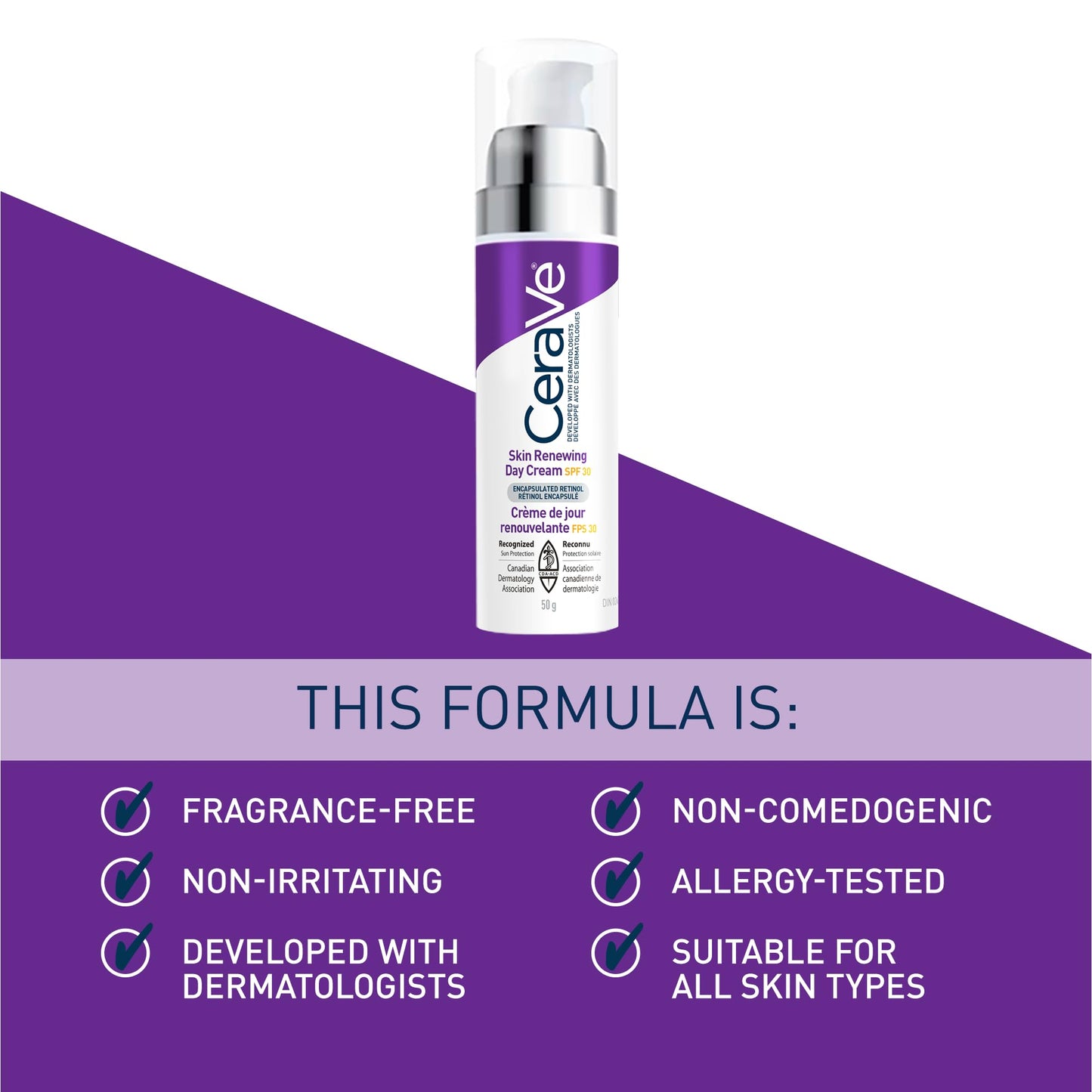 CeraVe Skin Renewing Day Cream SPF 30, Anti-aging Daily Moisturizing Cream with Encapsulated Retinol, Ceramides & Hyaluronic Acid, Fragrance Free, Recommended by Dermatologists, 50g - Available at All In One Marketplace Canada