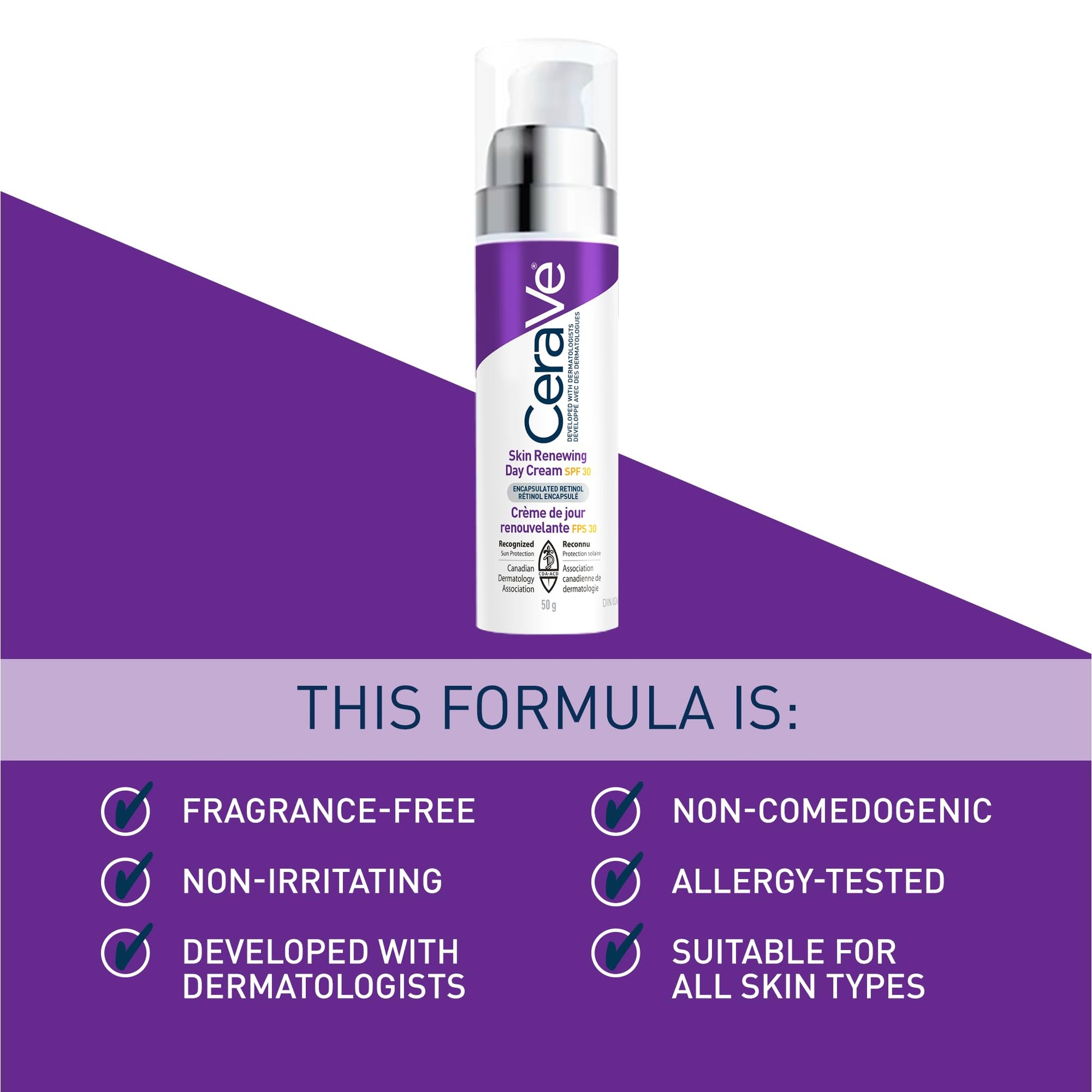 CeraVe Skin Renewing Day Cream SPF 30, Anti-aging Daily Moisturizing Cream with Encapsulated Retinol, Ceramides & Hyaluronic Acid, Fragrance Free, Recommended by Dermatologists, 50g - Available at All In One Marketplace Canada