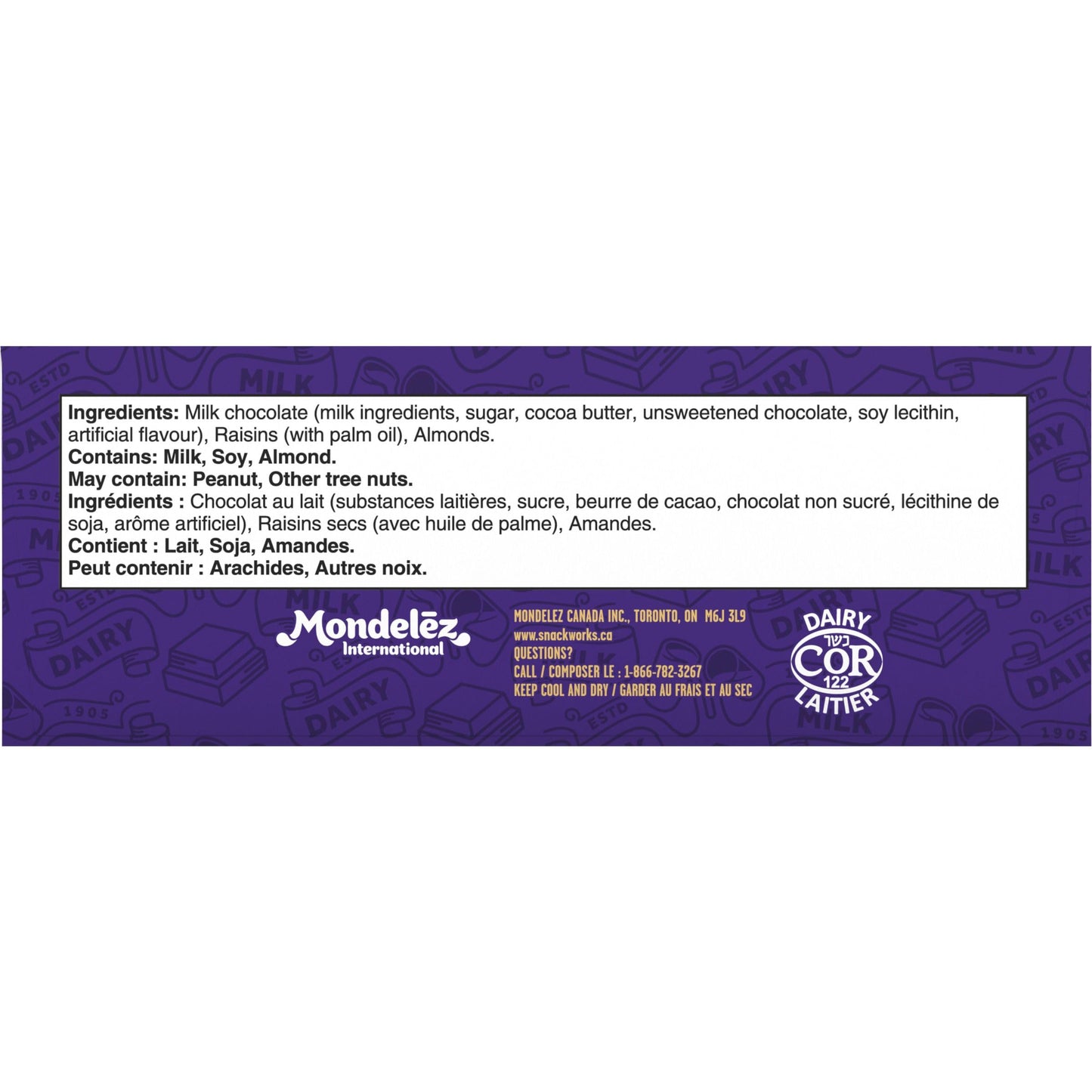 CADBURY DAIRY MILK Fruit & Nut Chocolate Bar - 24 Pack (38g each, 912g total) - Canadian Made