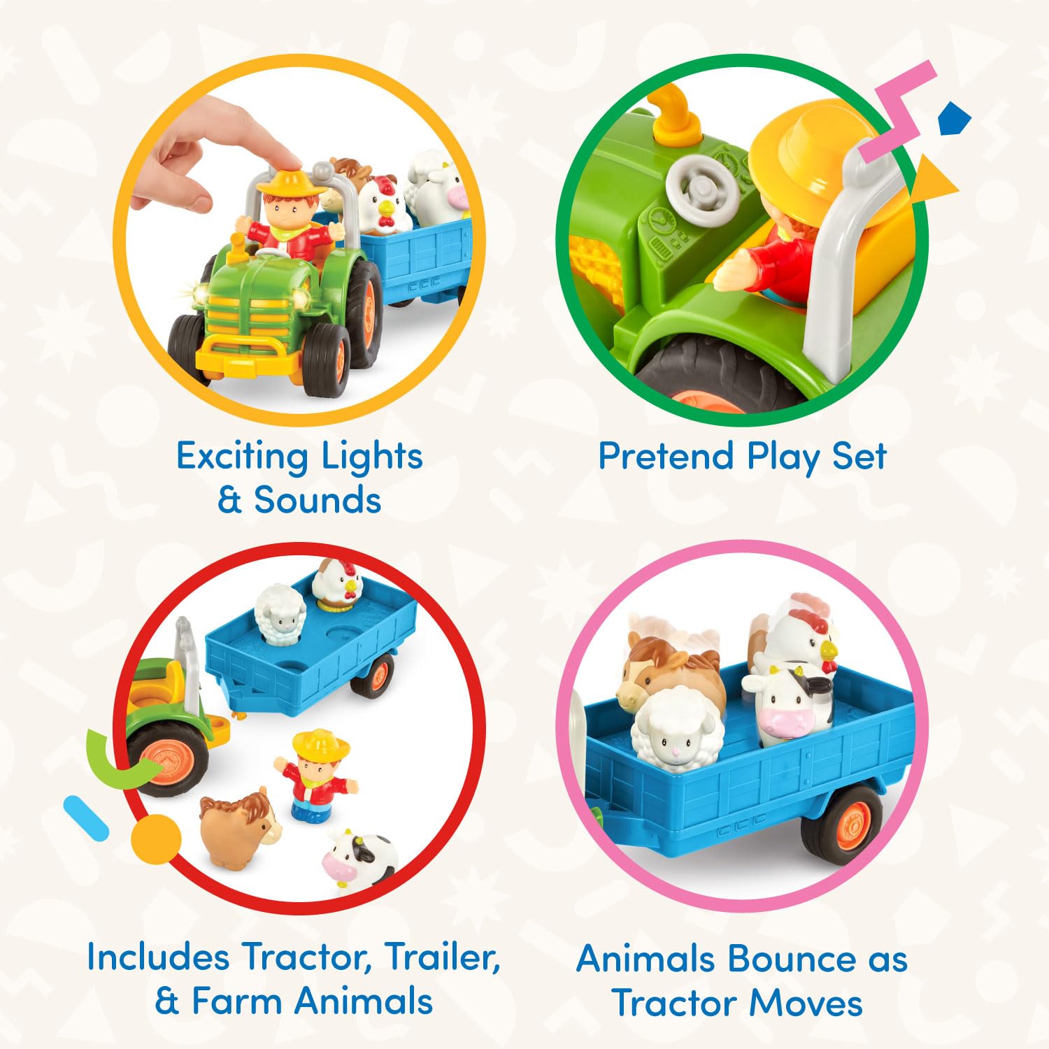 Battat Farming Fun Tractor, Lights and Sounds Farm Toy, 7 Pieces, Toddler Battat