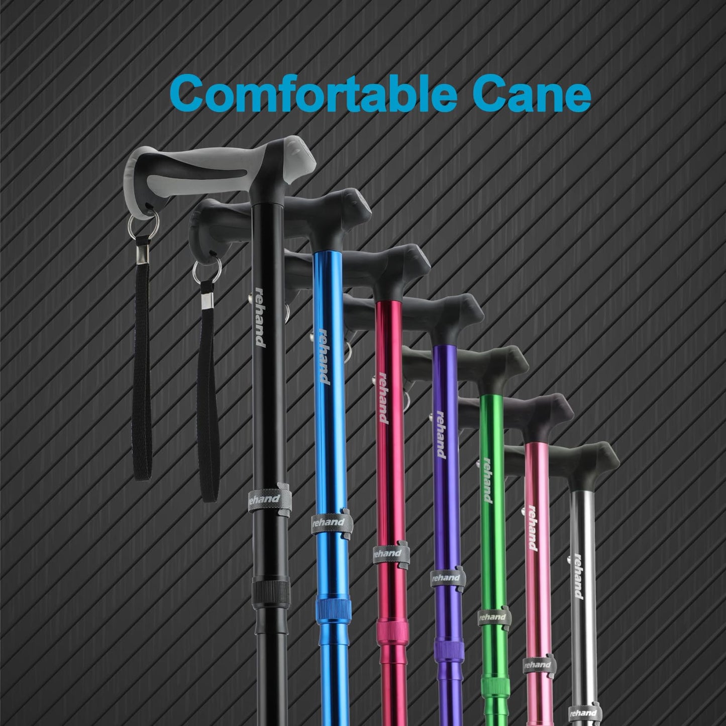 REHAND Walking Cane - Foldable, Adjustable, Collapsible Walking Canes for Men & Women, Heavy Duty All Terrain Tip, with Travel Bag | Walking Sticks for Seniors & Adults (Natural Black) - Available at All In One Marketplace Canada