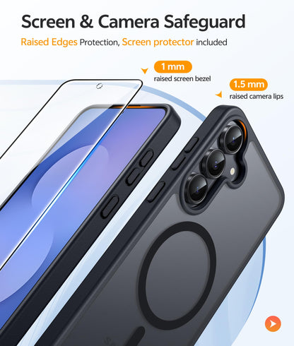 FNTCASE for Samsung-Galaxy S25 FE Case: Magnetic Translucent Matte Military Grade Drop Proof Protection Cell Phone Cover - Slim Rugged Durable Shockproof Protective Cases (Black 6.7 inch)