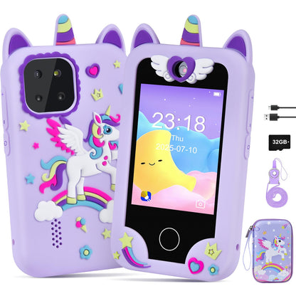 Jusvenmt Upgrade Kids Phone Toy for 3 4 5 6 7 8 Year Old, Christmas & Birthday Gift for Girls Ages 3-10, Touchscreen Toddler Smartphone with 44 Games, Dual Camera, MP3 Player, 32GB Card, Bag Purple 🍁 All In One Marketplace Canada