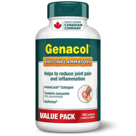 Genacol Anti-Inflammatory (60-Day Supply) – Turmeric Curcumin Supplement with Black Pepper (BioPerine) and Collagen Peptides, Relieves Inflammation, Osteoarthritis Pain Relief, 180 Capsules - Available at All In One Marketplace Canada