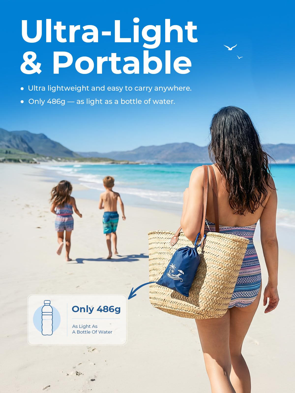 SOLNERY Large Beach Blanket Sand Proof Water Resistant, Beach Mat Sand Free Waterproof, Windproof, Stylish & Skin-Friendly, 8.2 x 6.8 ft, Fits 1–8 People, for Seaside, Picnic & Outdoor(Ocean Blue)