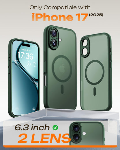 TOCOL for iPhone 17 Case, Full Camera Protection, Built-in Magnetic Ring, Compatible with Magsafe, Drop Protection, Translucent Matte Phone Case for iPhone 17 6.3 inch (Alpine Green)