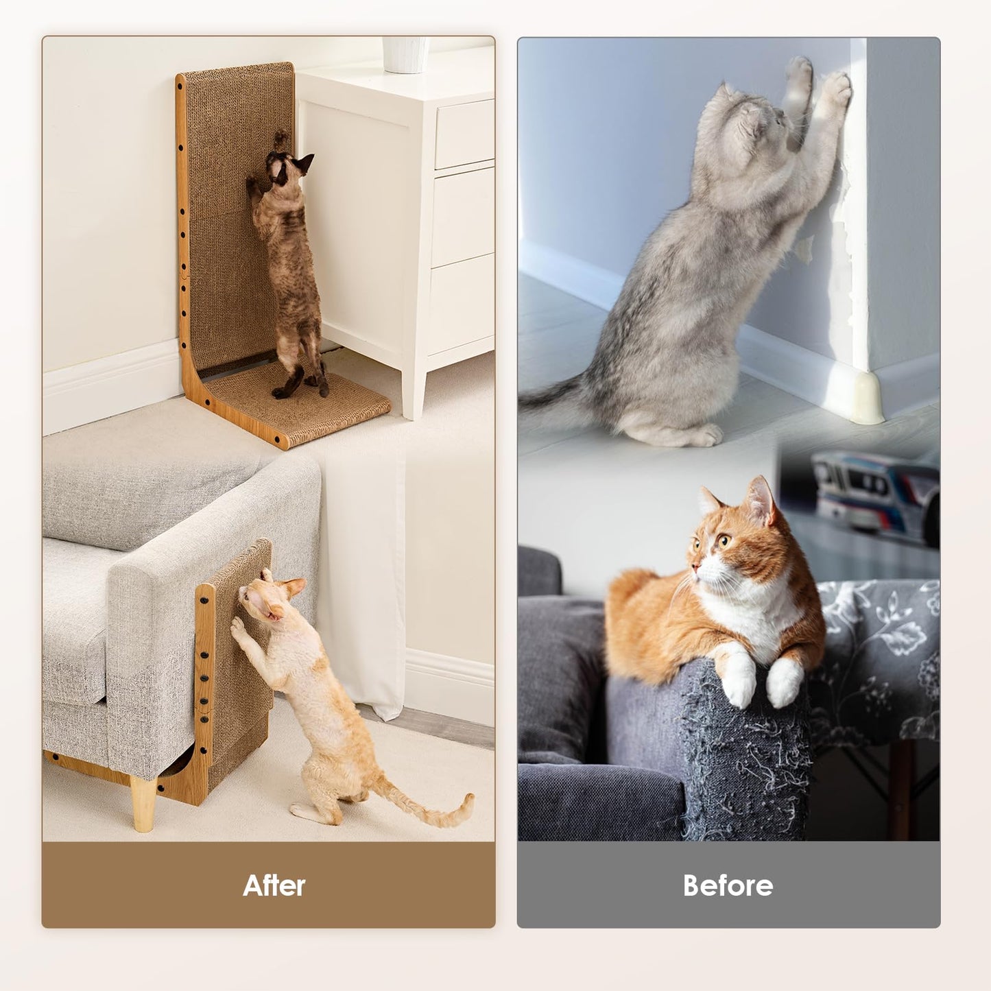 EHEYCIGA Cardboard Cat Scratcher for Indoor Cats, 68 CM L Shaped Vertical Cat Scratching Pad with Ball Cat Toy, Large Cat Scratcher Board