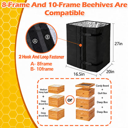 codree 10 Frame Winter Bee Hive Wrap- 2 Deep Boxes & 1 Medium Box 600D Oxford Beehive Winter Protection Cover- Cozy Windproof Warm Bee Hive Insulation Wrap for Most Bee Hive (85" x 27") 🍁 All In One Marketplace Canada