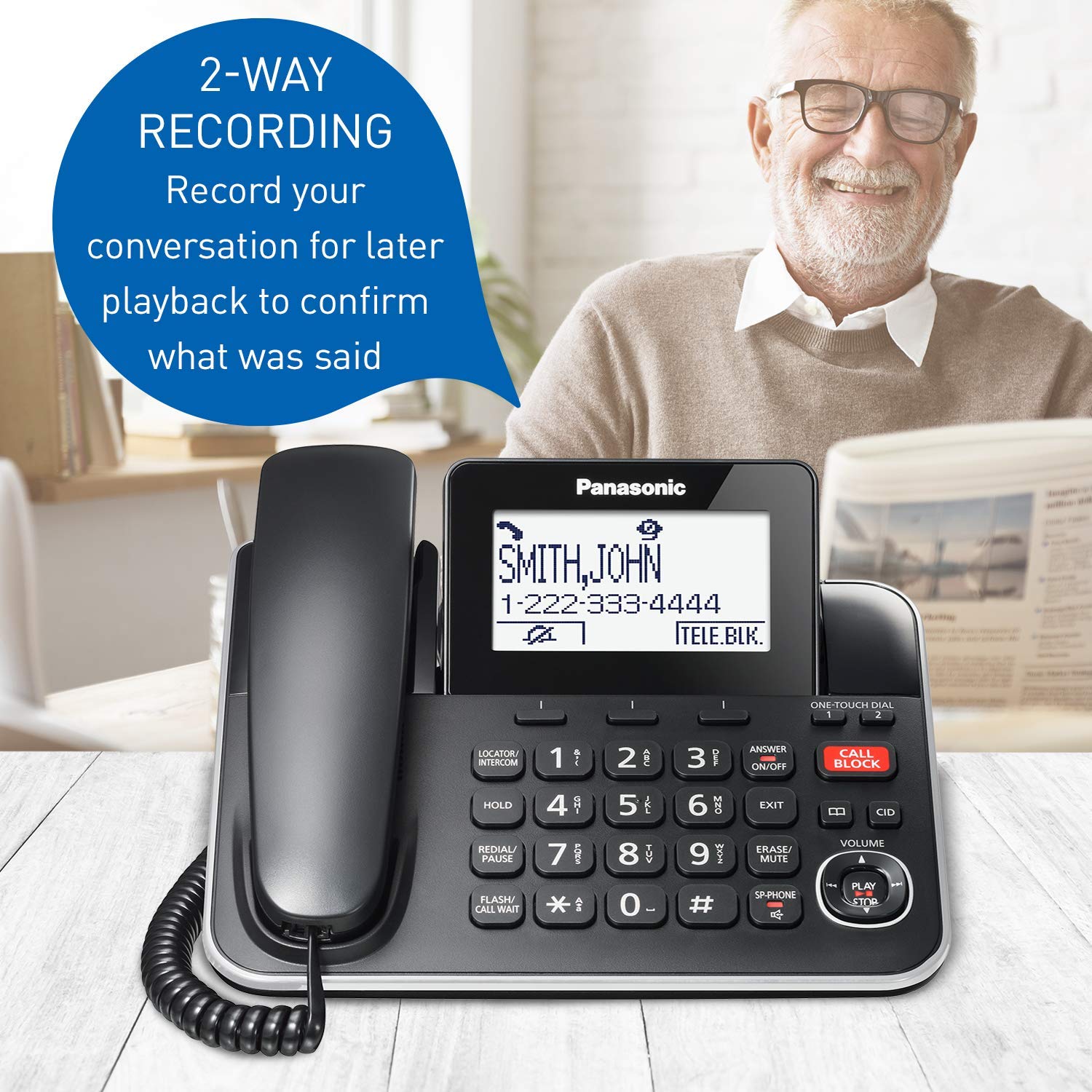 Panasonic DECT 6.0 2-in-1 Corded/Cordless Phone with Answering Machine, Advanced Call Block (1,000 Numbers), and Talking Caller ID - 1 Cordless Handset - KX-TGF870CB, Black Panasonic