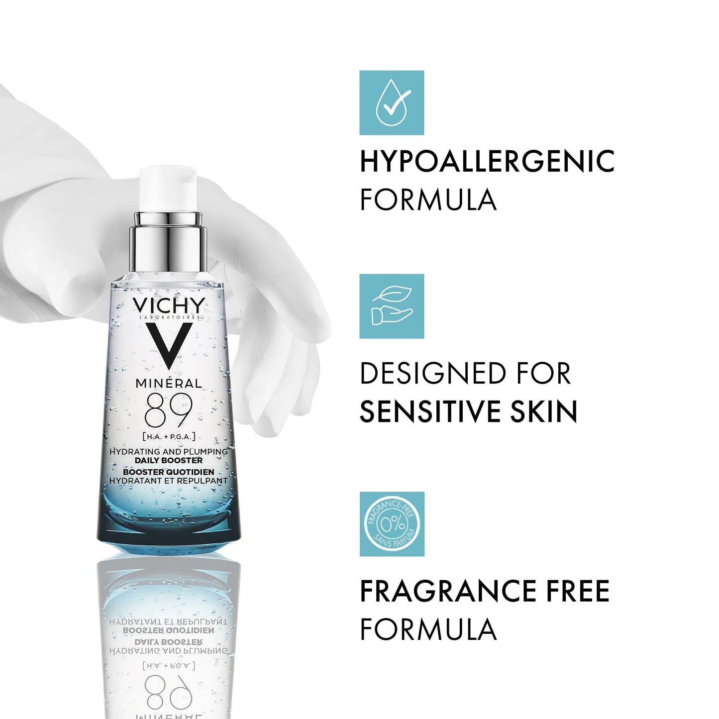 Vichy Hydrating Hyaluronic Acid Serum, Mineral 89 Daily Face Serum Skin Booster with Natural Origin Hyaluronic Acid, Hydrates and Strengthens Sensitive Skin, Recommended by Dermatologists VICHY