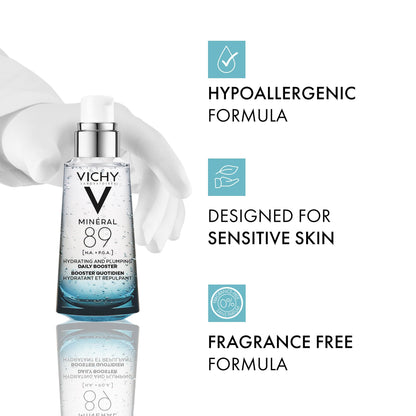 Vichy Hydrating Hyaluronic Acid Serum, Mineral 89 Daily Face Serum Skin Booster with Natural Origin Hyaluronic Acid, Hydrates and Strengthens Sensitive Skin, Recommended by Dermatologists VICHY