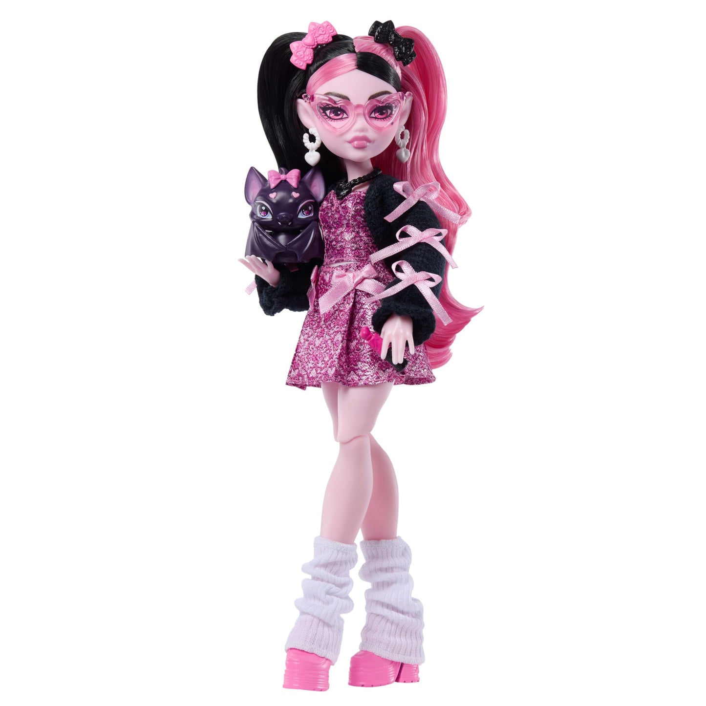 Monster High Doll, Draculaura in Pink Bow Dress and Black Cardigan with Pet Bat Count Fabulous and 7 Accessories Like Ramen, Lipstick and Purse 🍁 All In One Marketplace Canada