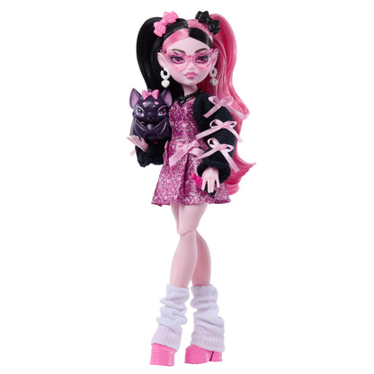 Monster High Doll, Draculaura in Pink Bow Dress and Black Cardigan with Pet Bat Count Fabulous and 7 Accessories Like Ramen, Lipstick and Purse 🍁 All In One Marketplace Canada