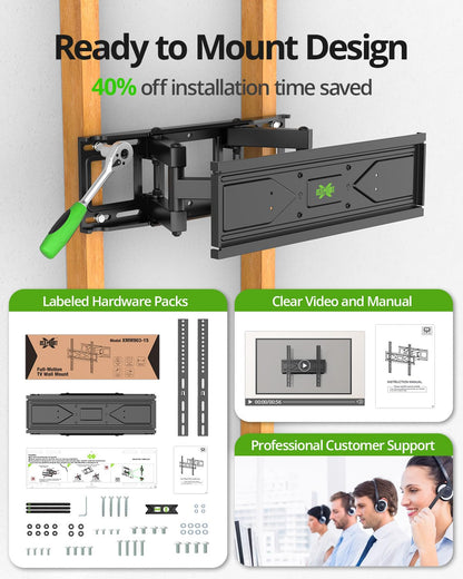 USX MOUNT Full Motion TV Wall Mount for Most 32-70 inch TVs up to 99 Lbs, Wall Mount TV Bracket with Articulating Swivel Tilting, TV Mount Fit 12" 16" Wood Studs, Max VESA 400x400mm, XMM903