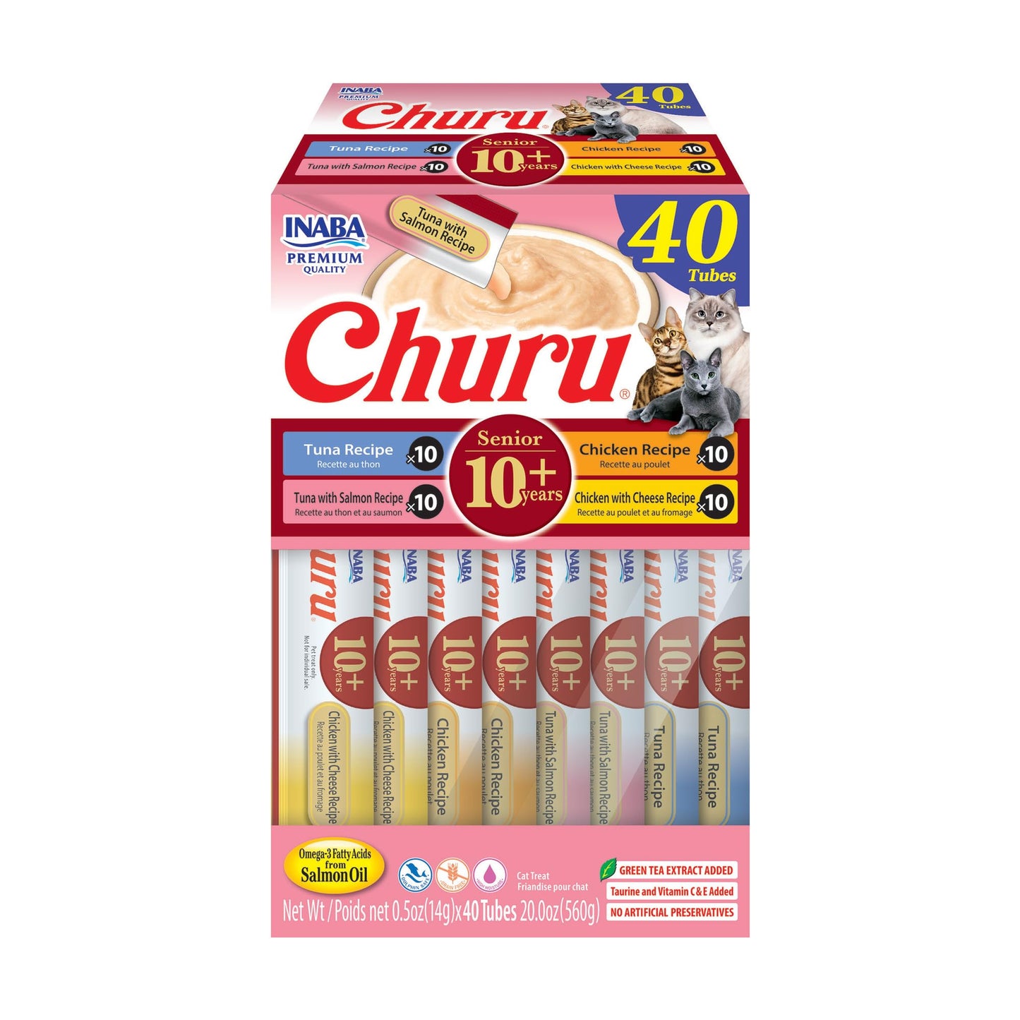 INABA Churu for Senior 10+, Creamy Lickable Cat Treats with Taurine, Vitamin E & C, 14 Grams Each, 40 Tubes, Tuna & Chicken Variety 🍁 All In One Marketplace Canada
