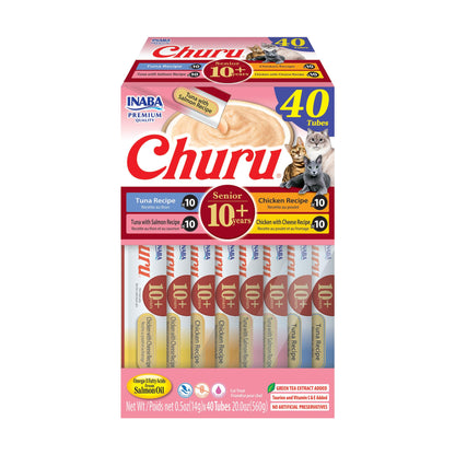 INABA Churu for Senior 10+, Creamy Lickable Cat Treats with Taurine, Vitamin E & C, 14 Grams Each, 40 Tubes, Tuna & Chicken Variety 🍁 All In One Marketplace Canada