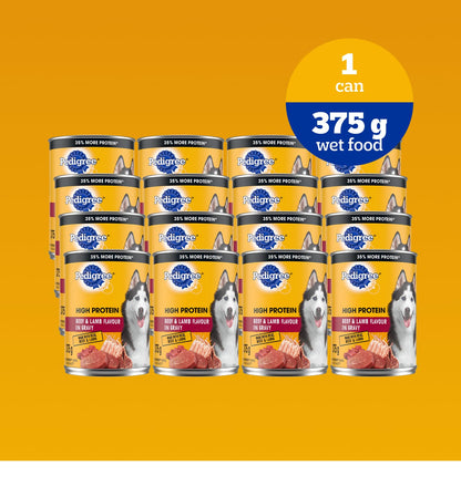 PEDIGREE High Protein Wet Dog Food, Beef & Lamb Flavour, 375g (12 pack)