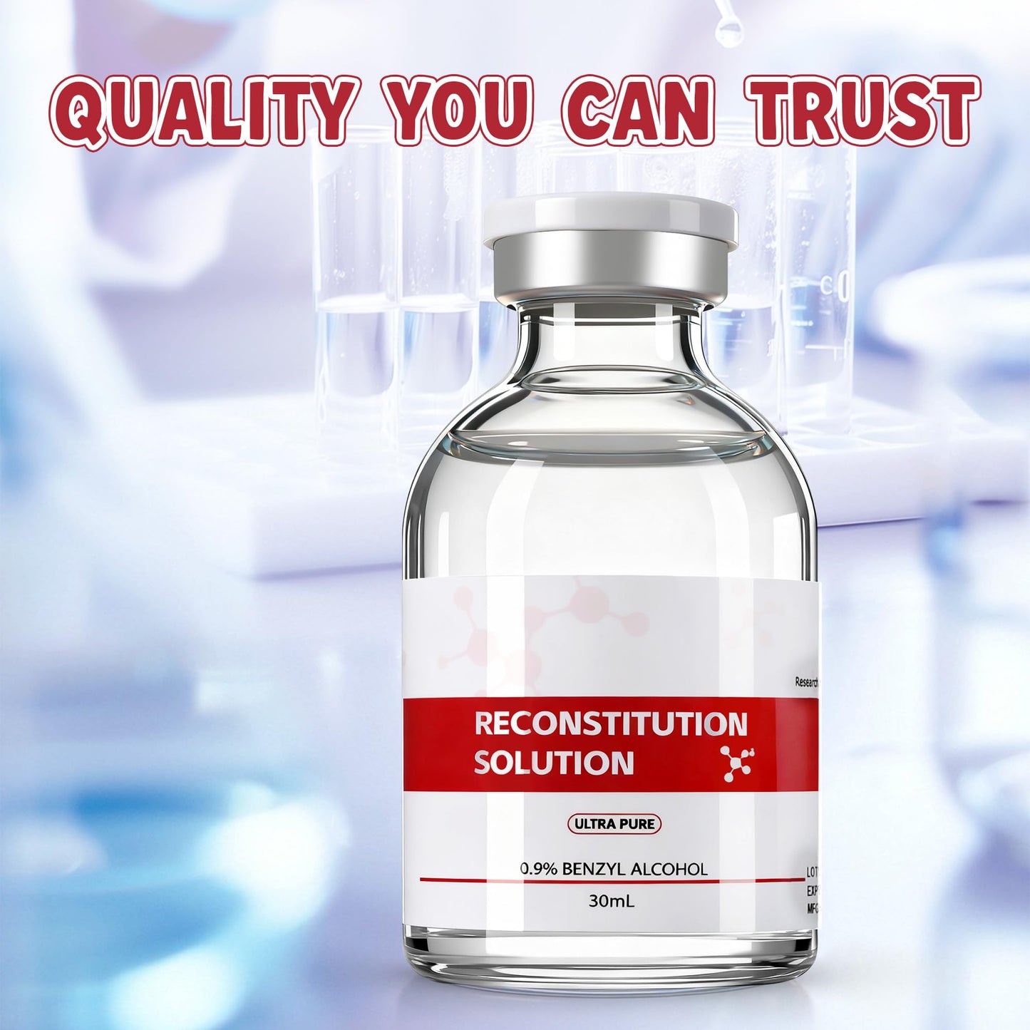 Reconstitution Solution in Premium Glass Vials 30 ML 2 Pack,Triple Sealed