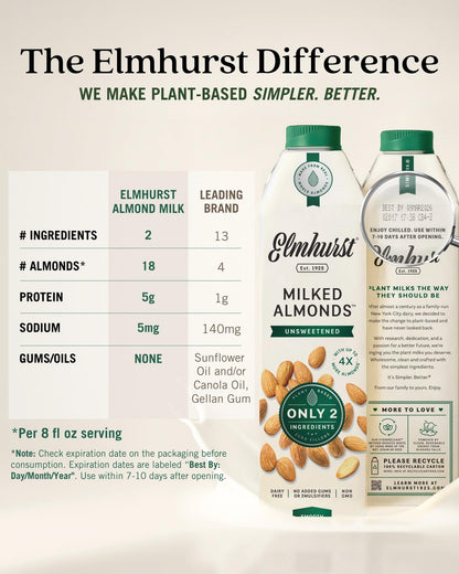 Elmhurst Unsweetened Almond Milk - 6 Pack (946 mL each)