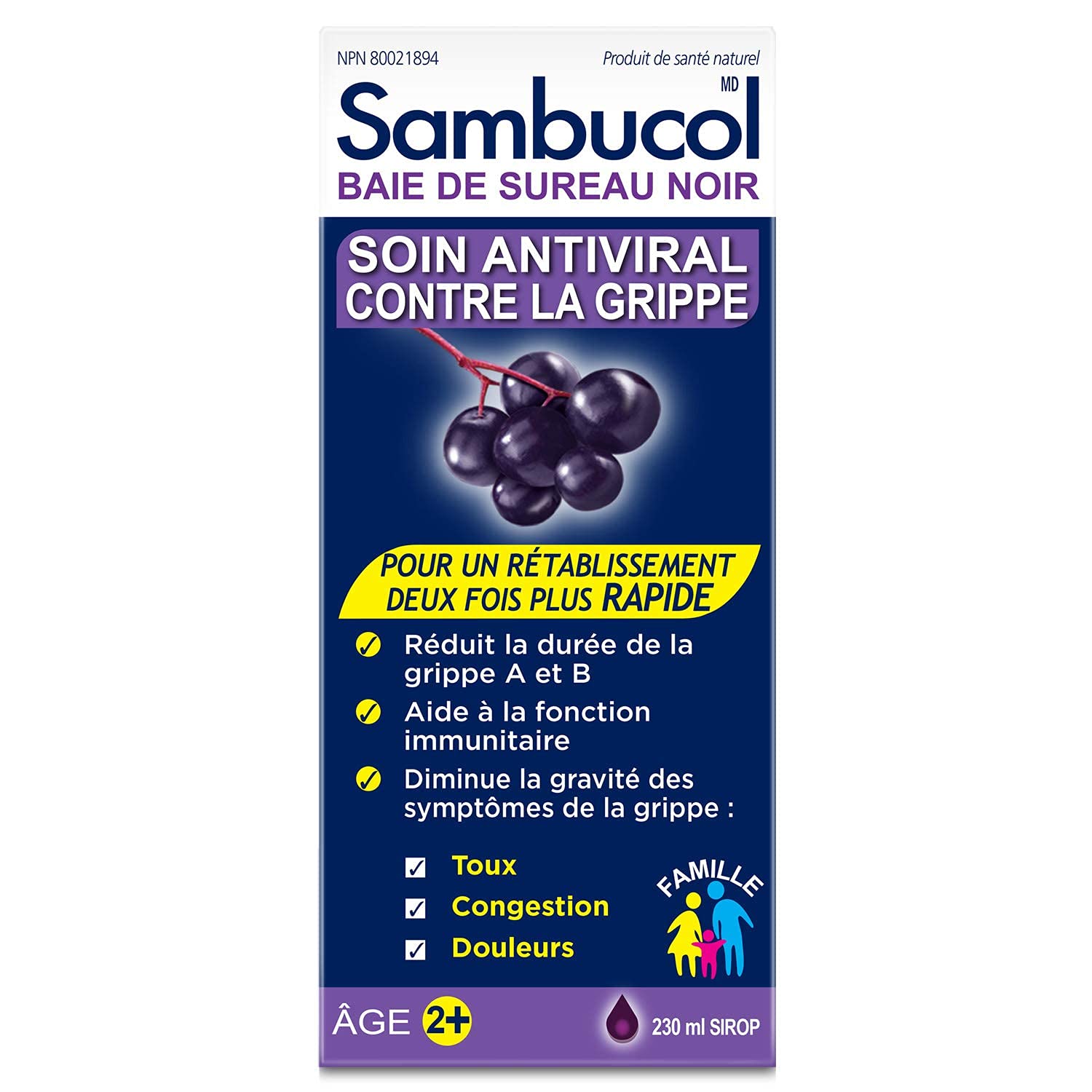 Sambucol Black Elderberry Anti-Viral Flu Care | Quickly Relieves Cold & Flu Symptoms | Immune Support & Antioxidant | Ideal for Families | Syrup, 230 mL, blue - Available at All In One Marketplace Canada