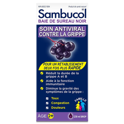 Sambucol Black Elderberry Anti-Viral Flu Care | Quickly Relieves Cold & Flu Symptoms | Immune Support & Antioxidant | Ideal for Families | Syrup, 230 mL, blue - Available at All In One Marketplace Canada