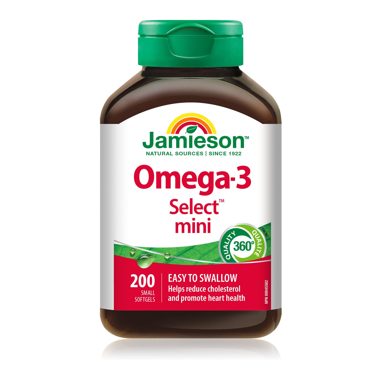 Jamieson Omega-3 Select Mini Softgels, Easy to Swallow, Supports Brain and Heart Health, and Helps Reduce Cholesterol. With EPA and DHA, Non-GMO, Gluten-Free, 200 Count, Proudly Canadian