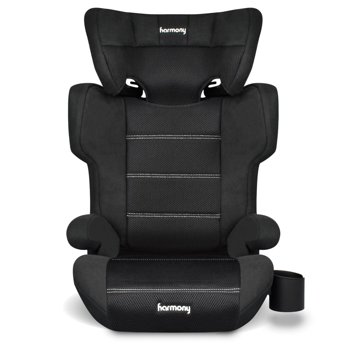 Harmony Dreamtime Elite High-Back Booster Seat – 2-in-1 Belt-Positioning Booster Car Seat with Cup Holder & Shoulder Belt Guide, for Children 18–50 kg (40–110 lbs.), 86–145 cm (34–57 in) - Black