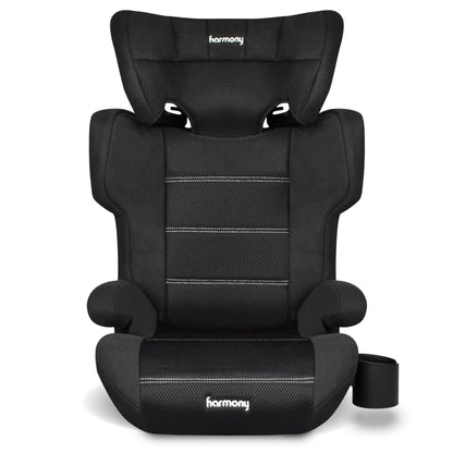 Harmony Dreamtime Elite High-Back Booster Seat – 2-in-1 Belt-Positioning Booster Car Seat with Cup Holder & Shoulder Belt Guide, for Children 18–50 kg (40–110 lbs.), 86–145 cm (34–57 in) - Black