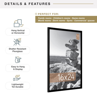 MCS Everline Collection 16x24 Poster Frame Black, Vertical & Horizontal Wall Hanging Large Picture Frame for Photos, Posters & Art Prints (1-Pack) MCS