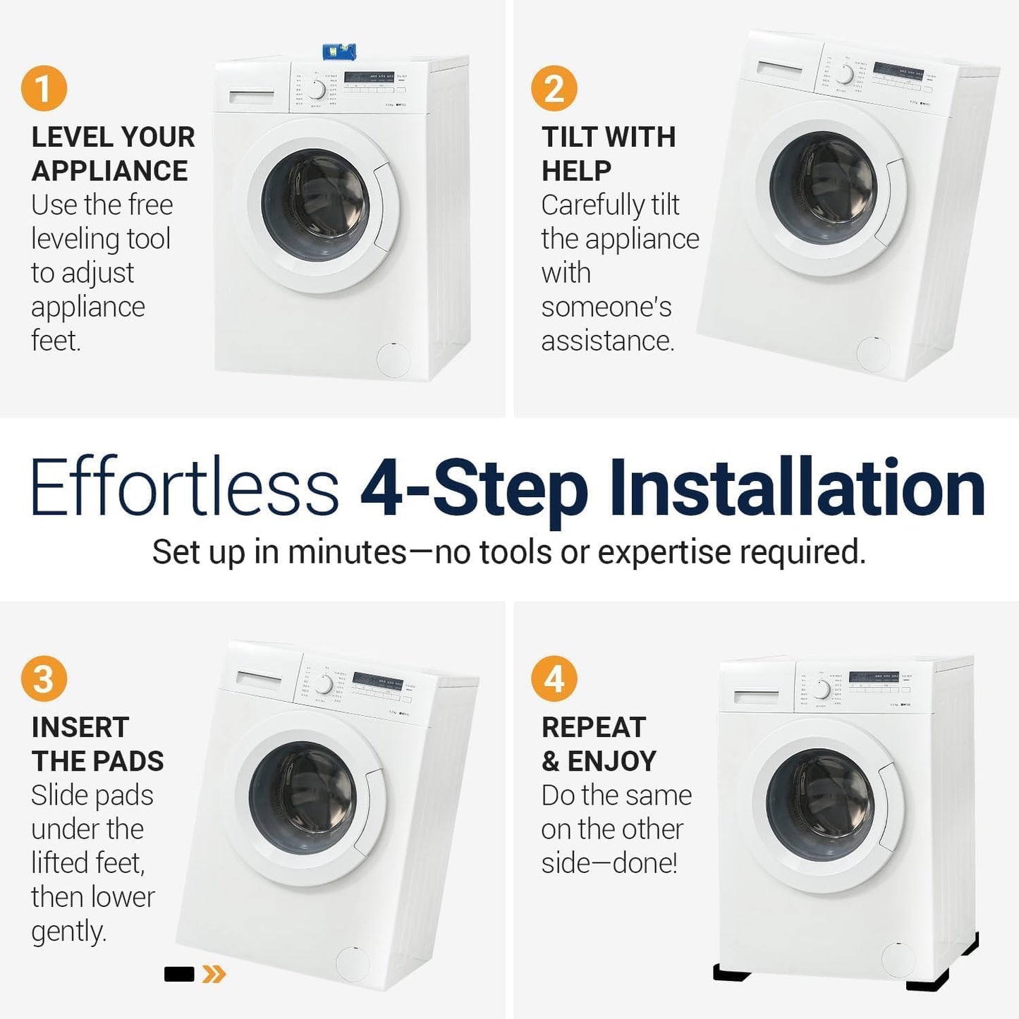 Anti Vibration Pads Washing Machine and Dryer (Set of 4) - Universal Washer Anti Vibration Pads with HexiGrip™ - Washing Machine Accessories & Leveling Pads - Vibration Dampening Mat