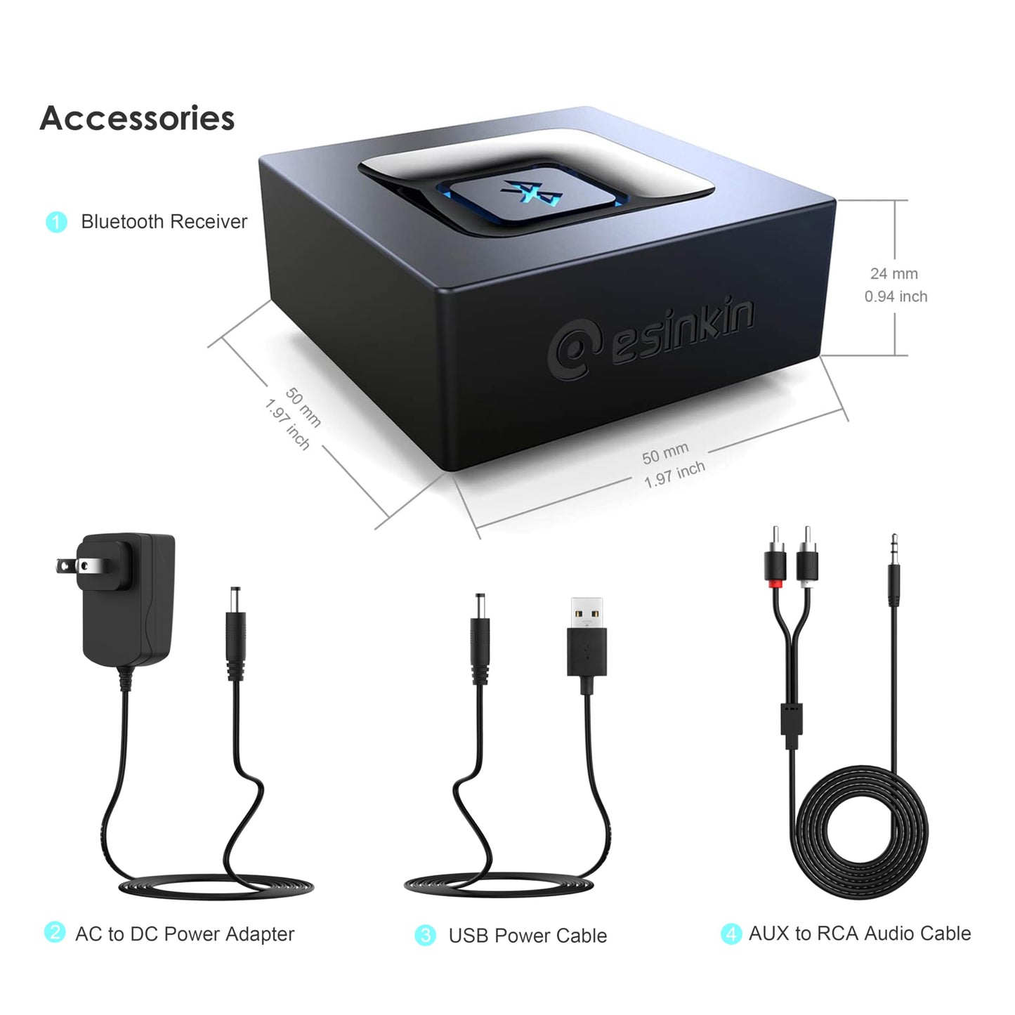 Bluetooth Audio Adapter for Music Streaming Sound System, Esinkin Wireless Audio Adapter Works with Smart Phones and Tablets, Bluetooth Receiver for Speakers
