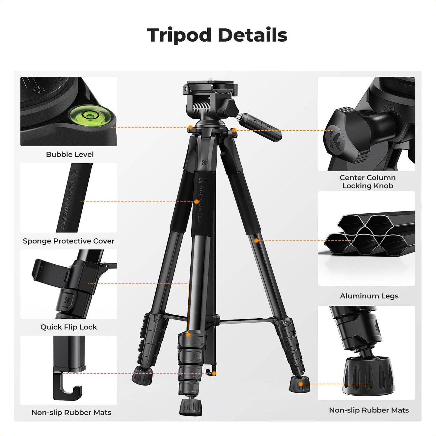K&F CONCEPT 75" Lightweight Tripod, Camera Compact Tripod with Remote and 2-in-1 Phone Holder,Travel Phone Tripod with Removable 3-Way Pan Head for Selfie/Video Recording/Photo/Live Stream/Vlog