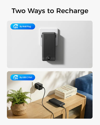 VEGER Portable Charger for iPhone Built in Cables and Wall Plug, 10000mah Slim Fast Charging USB C Power Bank, Travel Essential Battery Pack Compatible with iPhones, iPad, Samsung More Devices(Black) - Available at All In One Marketplace Canada
