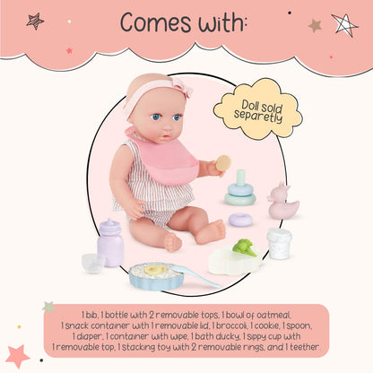 LullaBaby Baby Doll Accessories Meal Time and Changing Set, 19 Pc LullaBaby