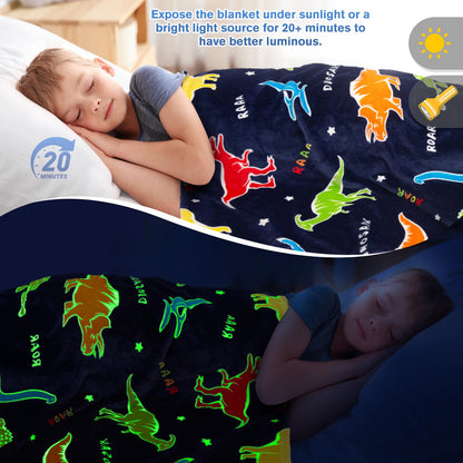 Dinosaur Gifts Toys for Boys Girls - Glow in The Dark Dino Blanket Best Christmas Birthday Valentines Easter Presents for Kids Age 1 2 3 4 5 6 7 8 9 10 Year Old Child Teen Toddler Soft Throw 50"x60" 🍁 All In One Marketplace Canada