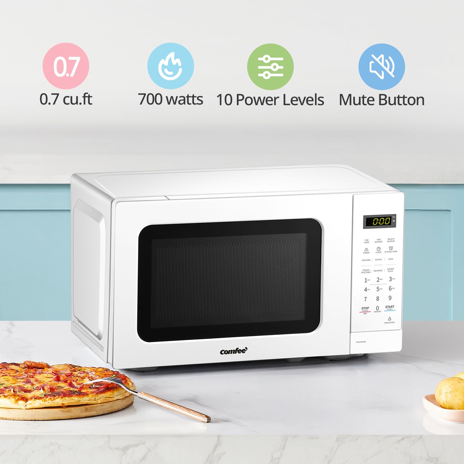 COMFEE' Countertop Microwave Oven, 0.7 Cu. Ft., 700W, White COMFEE'