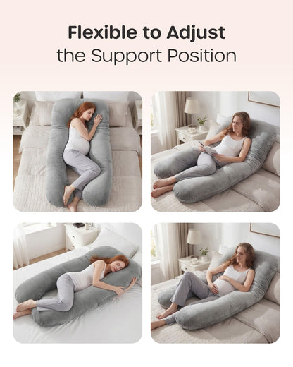Nuliie Pregnancy Pillow for Sleeping, U Shaped Full Body Pillow Pregnancy Pillows, Maternity Pillow Support for Back, HIPS, Legs for Pregnant Women, with Washable Velvet Cover (Grey)