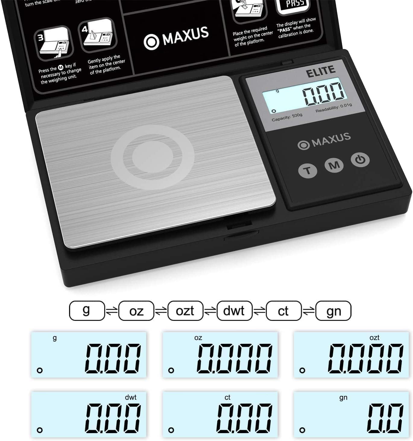 MAXUS Precision Pocket Scale 500g x 0.01g, Digital Gram Scale with Tray, Small Food Scale, Jewelry Scale, Ounces Grains Scale with Backlit LCD - Available at All In One Marketplace Canada