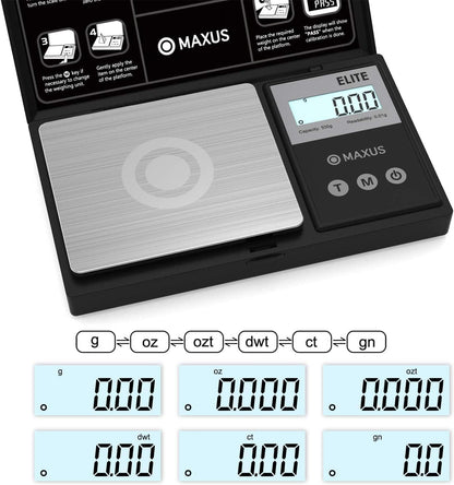 MAXUS Precision Pocket Scale 500g x 0.01g, Digital Gram Scale with Tray, Small Food Scale, Jewelry Scale, Ounces Grains Scale with Backlit LCD - Available at All In One Marketplace Canada