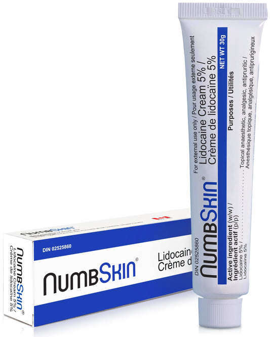 Numbskin Tattoo Numbing Cream | 5% Lidocaine Topical Anesthetic Cream | Maximum Strength Fastest Acting Pain Relieving Cream with Vitamin E, 30g (1 Tube) - Available at All In One Marketplace Canada