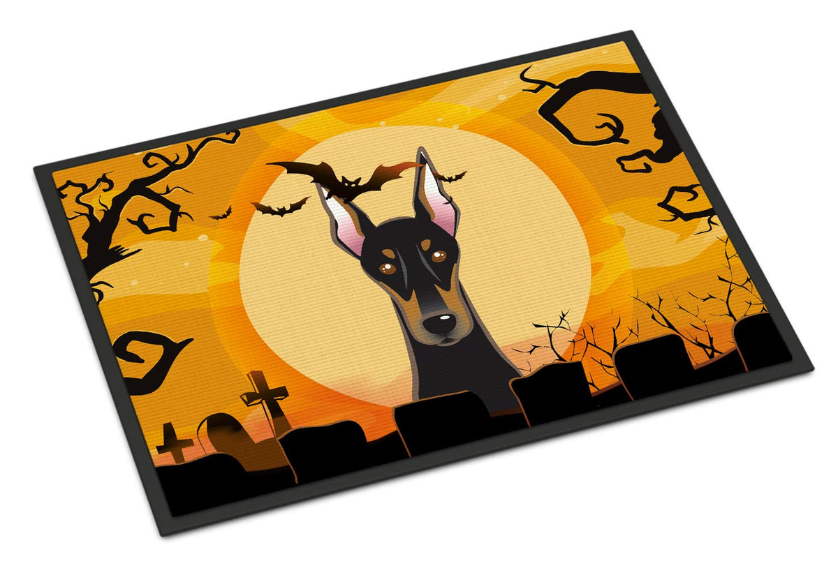 Paillasson Caroline's Treasures BB1803MAT Doberman d'Halloween 18x27, tapis d'entrée pour porte avant, intérieur/extérieur, antidérapant, lavable, poil ras, 18H X 27L