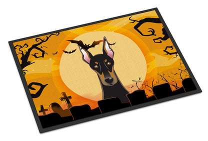 Paillasson Caroline's Treasures BB1803MAT Doberman d'Halloween 18x27, tapis d'entrée pour porte avant, intérieur/extérieur, antidérapant, lavable, poil ras, 18H X 27L