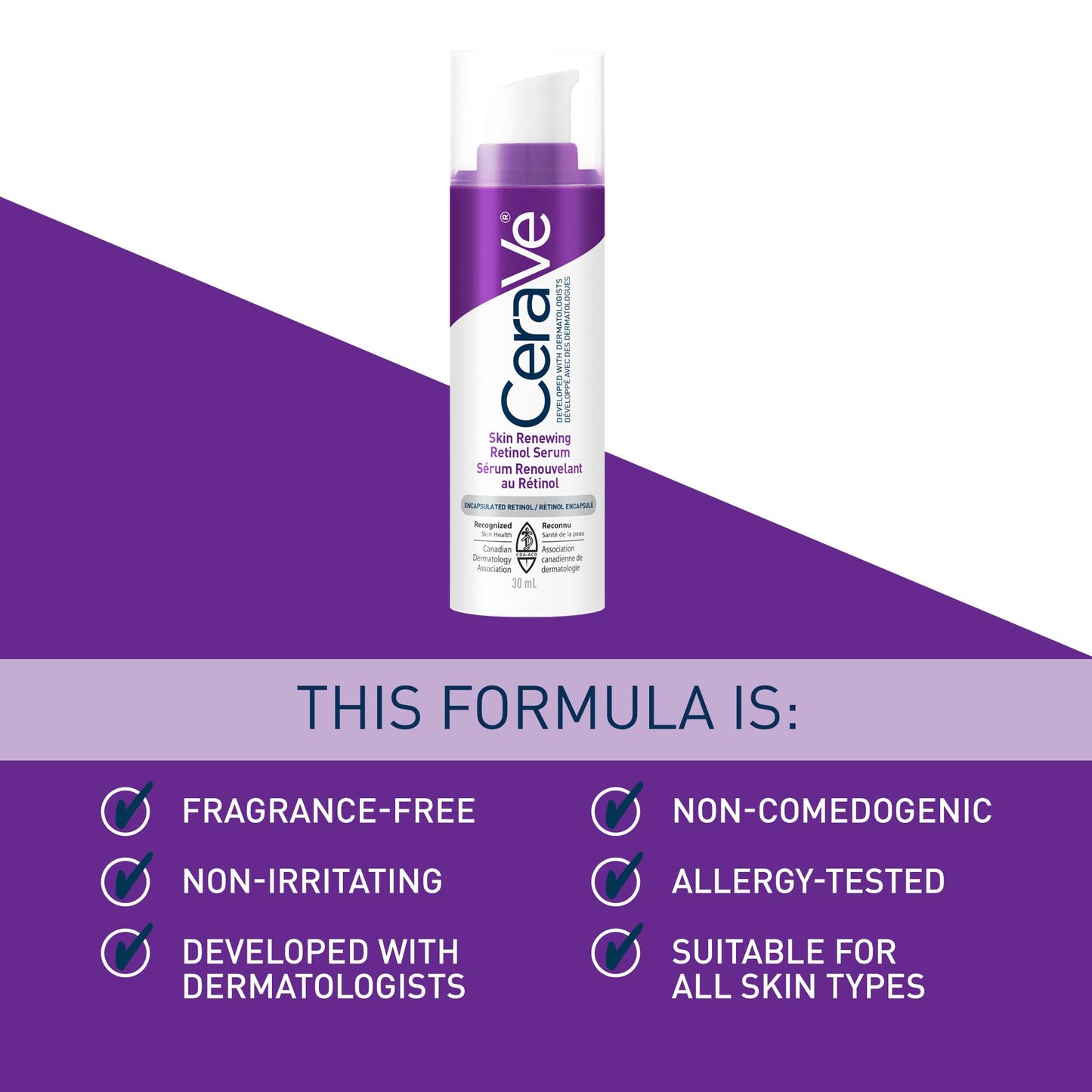 CeraVe Retinol Serum for Face, Skin Renewing Retinol & Hyaluronic Acid Serum for Men & Women. Anti Aging to Improve Appearance of Fine Lines & Wrinkles. Fragrance-Free & Non-Comedogenic. 30mL - Available at All In One Marketplace Canada
