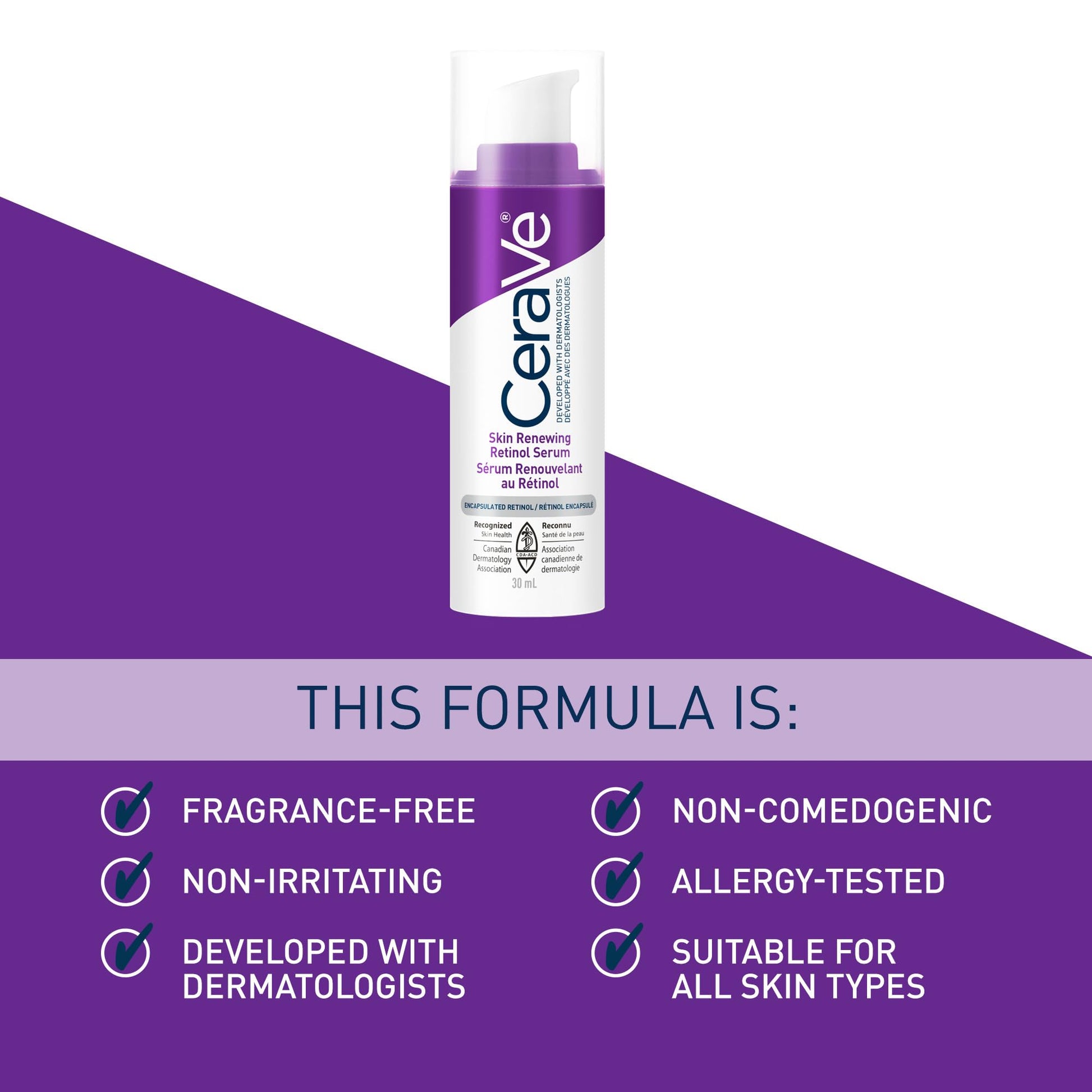 CeraVe Retinol Serum for Face, Skin Renewing Retinol & Hyaluronic Acid Serum for Men & Women. Anti Aging to Improve Appearance of Fine Lines & Wrinkles. Fragrance-Free & Non-Comedogenic. 30mL - Available at All In One Marketplace Canada