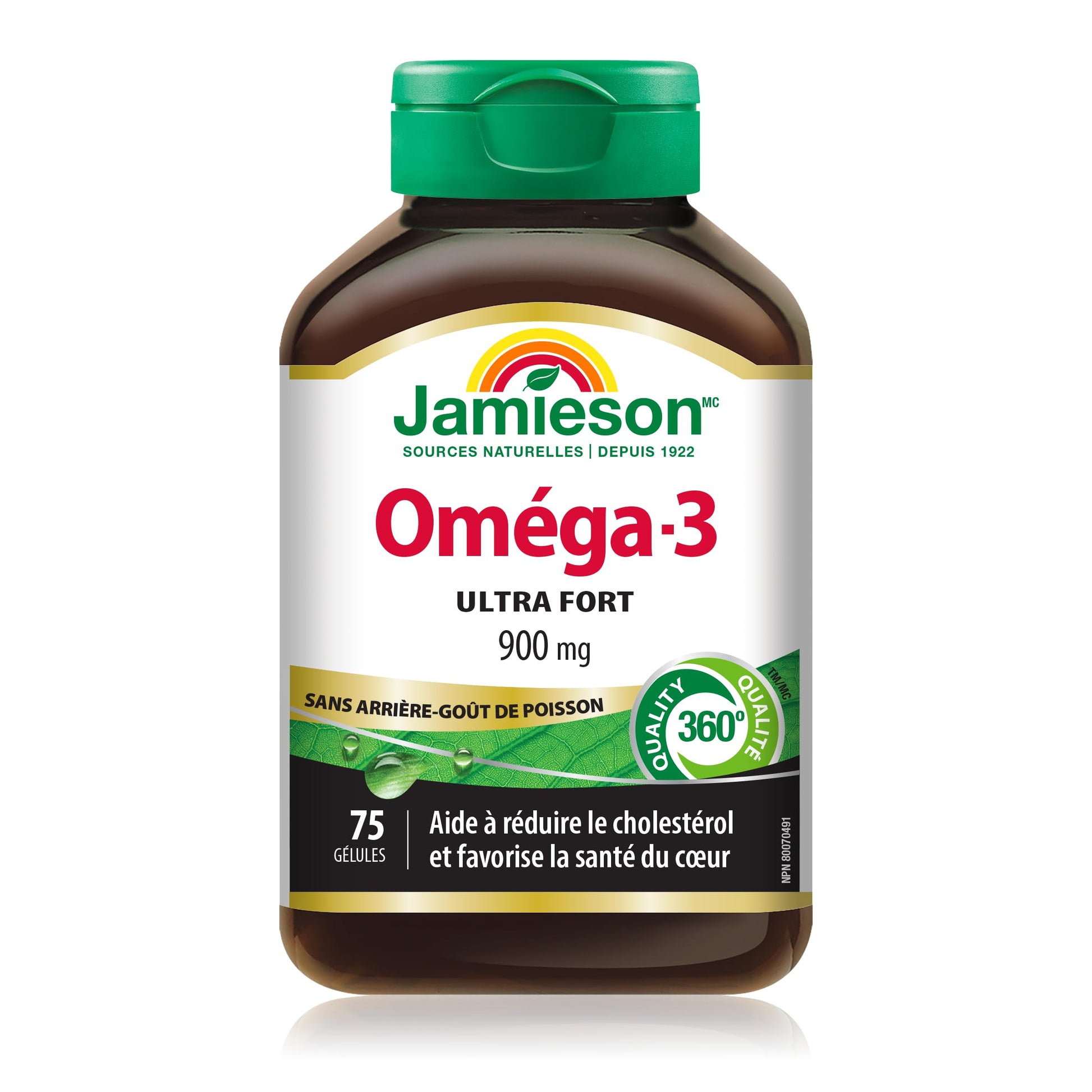 Jamieson Ultra-Strength Omega-3 900 mg, No Fishy Aftertaste, Supports Heart, Brain, and Eye Health, Arthritis Support. High Potency, with EPA and DHA, Non-GMO, Gluten-Free, 75 Softgels, Proudly Canadian - Available at All In One Marketplace Canada